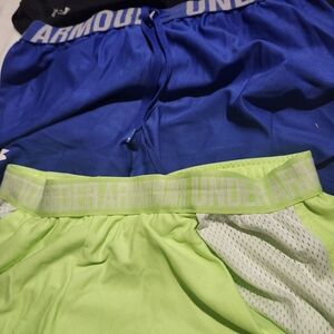 3 Under Armour Dual-Tone Blue and Neon Green Shorts
